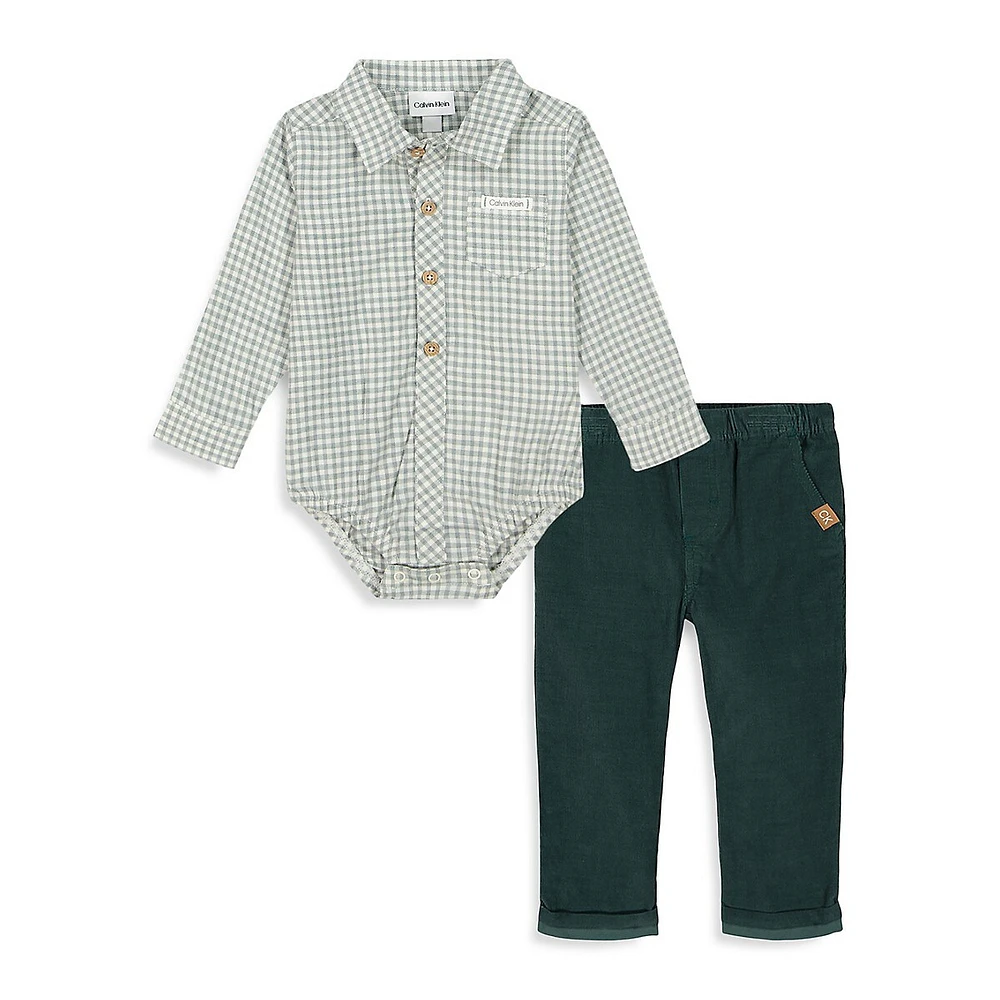 Baby Boy's 2-Piece Plaid Bodysuit & Cord Pants Set