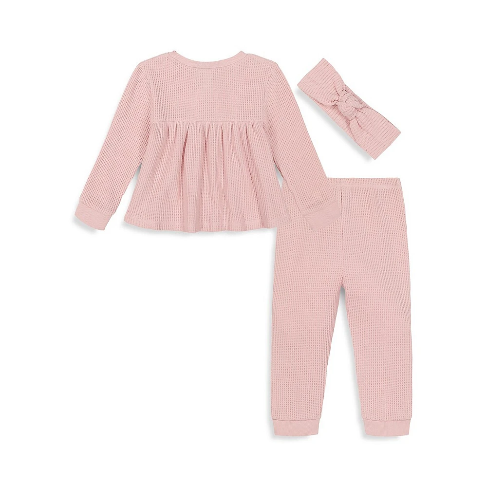 Baby Girl's 3-Piece Brushed Thermal Empire Top, Pants & Headband Set