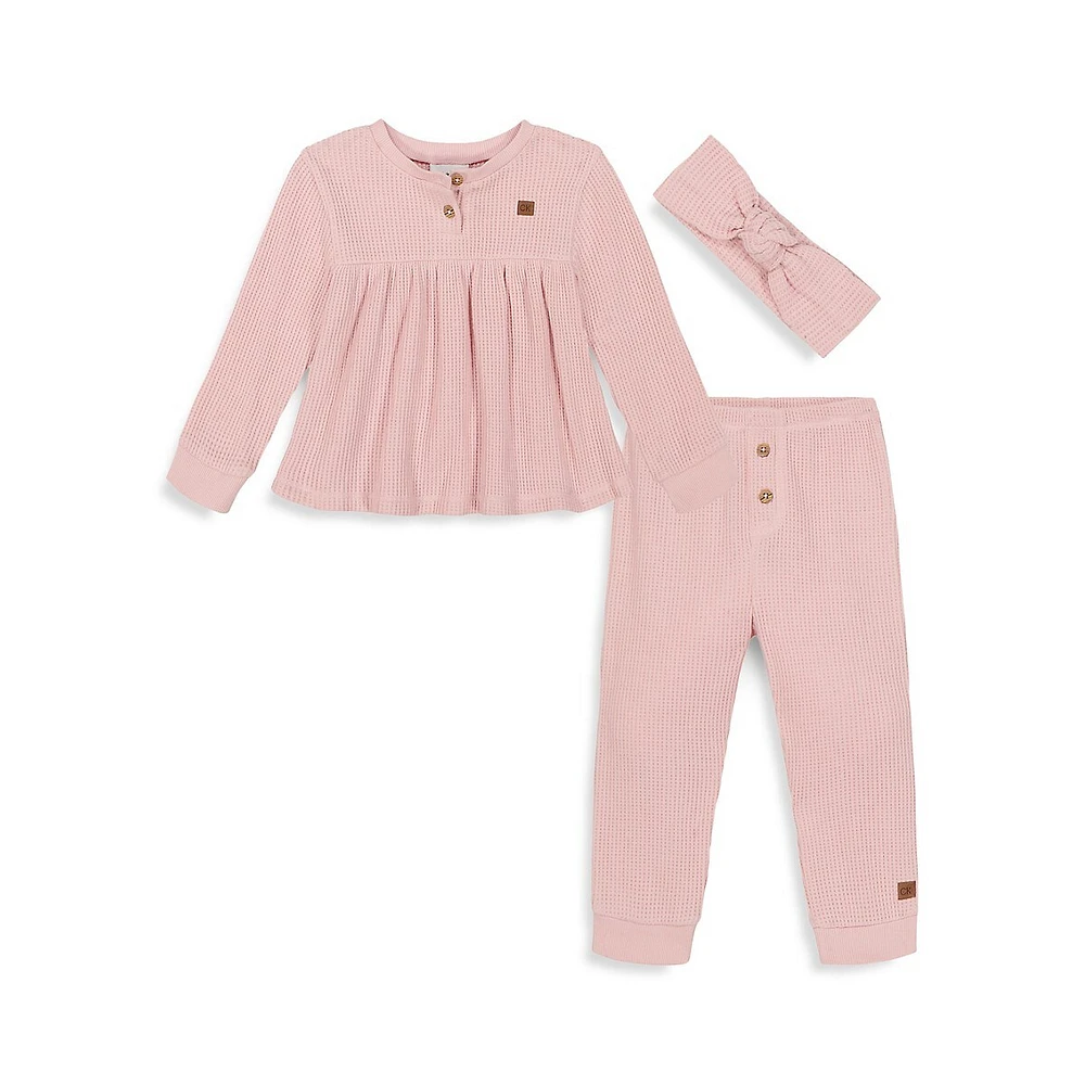 Baby Girl's 3-Piece Brushed Thermal Empire Top, Pants & Headband Set