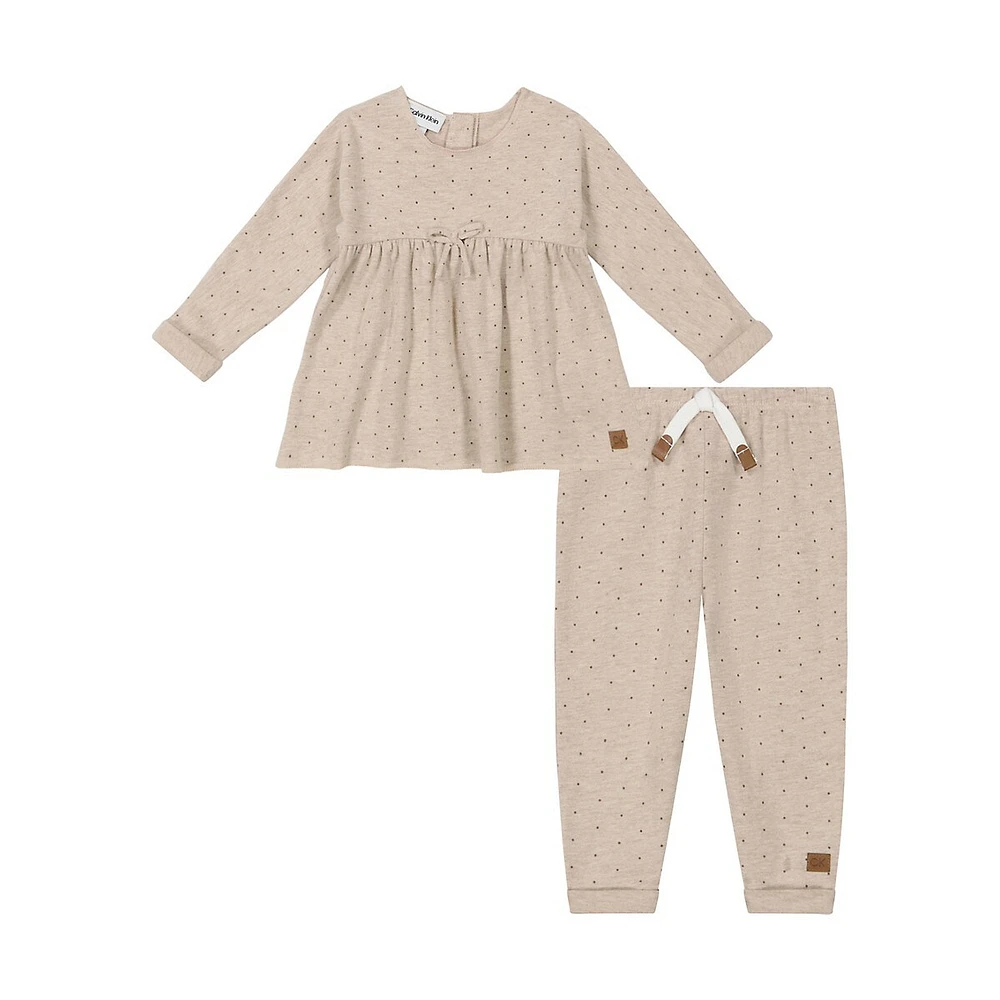 Baby Girl's 2-Piece Double-Brushed Polka Dot Empire Top & Jogger Set