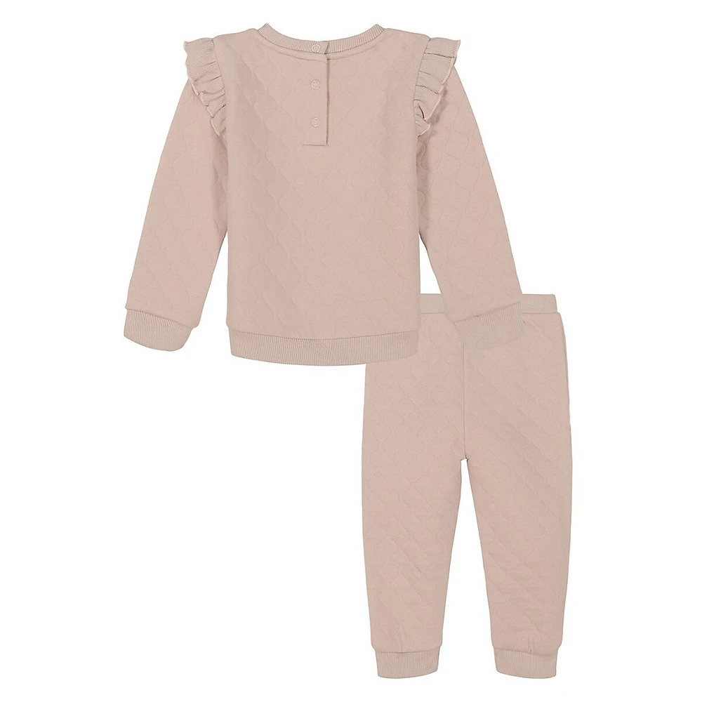 Baby Girl's 2-Piece Quilted Double-Brushed Ruffled Top & Jogger Set