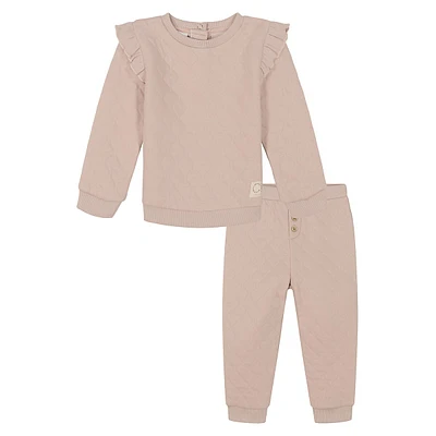 Baby Girl's 2-Piece Quilted Double-Brushed Ruffled Top & Jogger Set