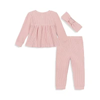 Baby's 3-Piece Brushed Thermal Knit Set & Headband