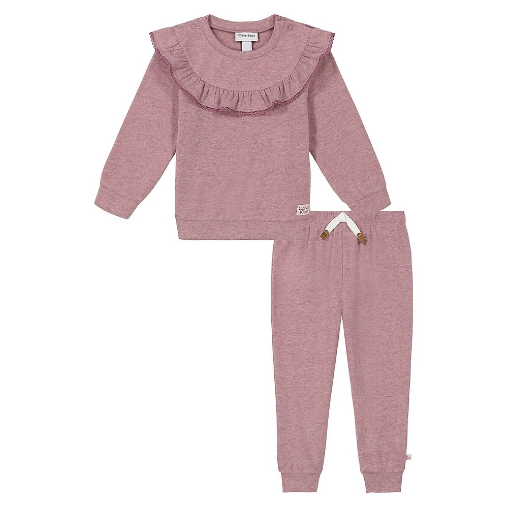 Baby Girl's 2-Piece Double-Brushed Ruffled Top & Jogger Set