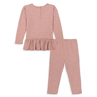 Baby Girl's 2-Piece Double-Brushed Striped Peplum Top & Legging Set