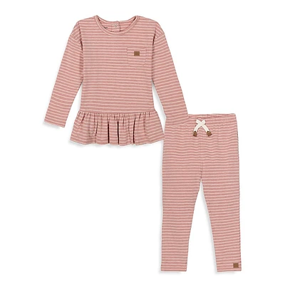 Baby Girl's 2-Piece Double-Brushed Striped Peplum Top & Legging Set