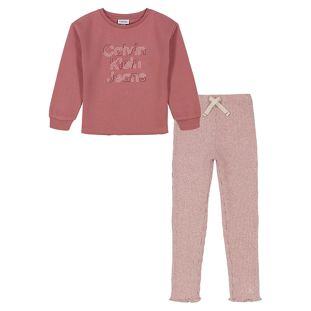 Baby Girl's 2-Piece Fleece Top & Ribbed Legging Set