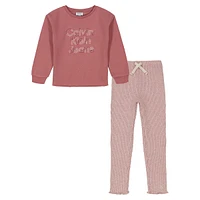 Baby Girl's 2-Piece Fleece Top & Ribbed Legging Set