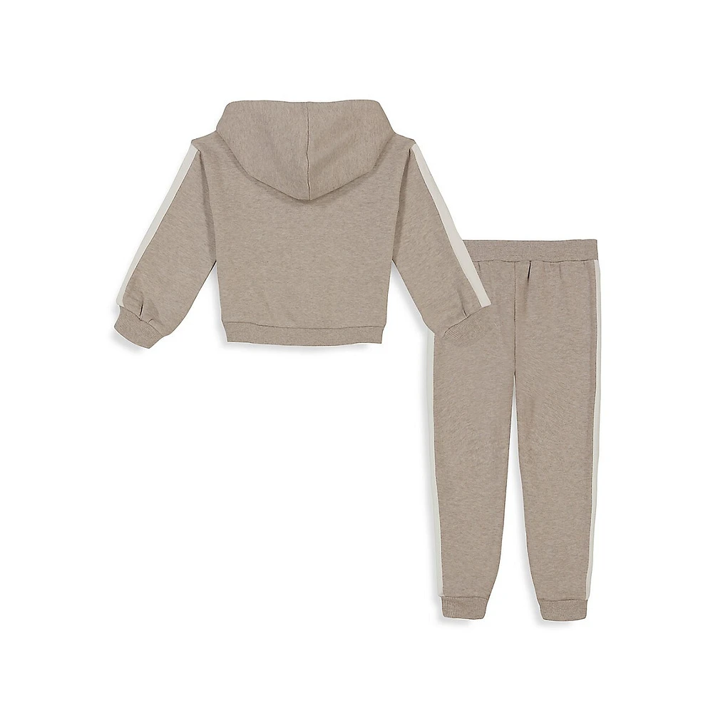 Little Girl's 2-Piece Side-Striped Signature Fleece Hoodie & Joggers Set