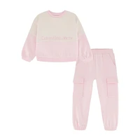 Little Girl's 2-Piece Fleece Colourblock Crewneck Sweatshirt & Cargo Joggers Set