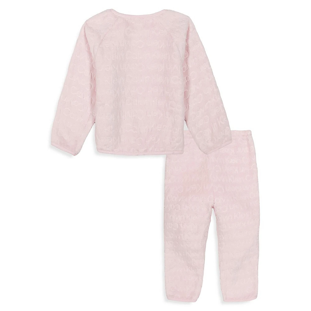 Ensemble de jogging 2 pièces en fausse peau mouton avec logo relief pour bébé fille