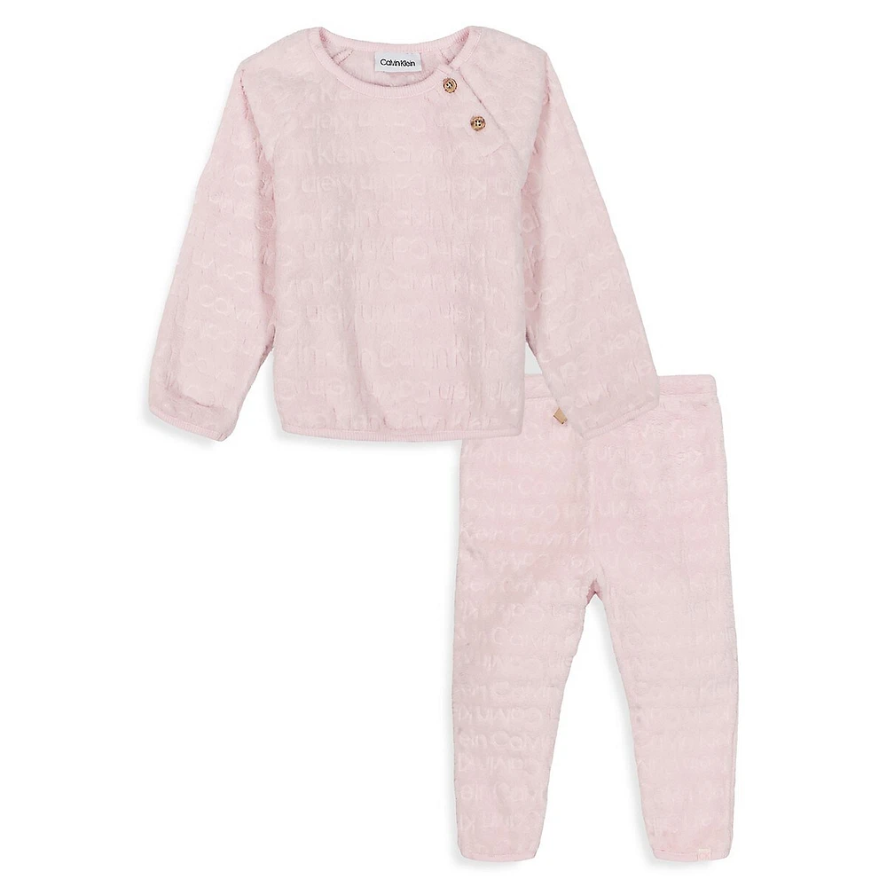 Ensemble de jogging 2 pièces en fausse peau mouton avec logo relief pour bébé fille