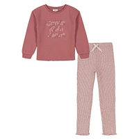 Little Girl's 2-Piece Fleece Top & Ribbed Legging Set