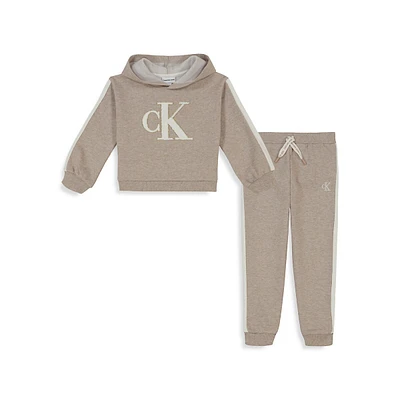 Little Girl's 2-Piece Side-Striped Signature Fleece Hoodie & Joggers Set