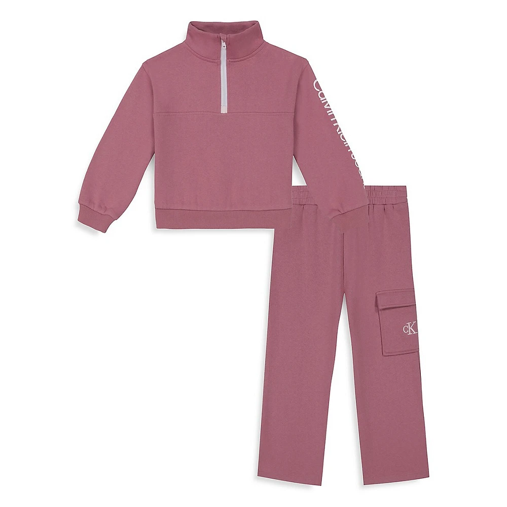 Little Girl's 2-Piece Fleece Half-Zip Top & Cargo Pants Set