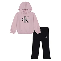 Little Girl's 2-Piece Logo Hoodie & Flared Fleece Pants Set