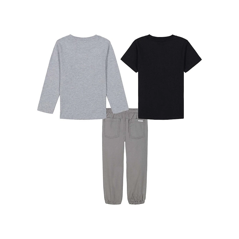 Little Boy's 2 T-Shirts & Poplin Joggers 3-Piece Set