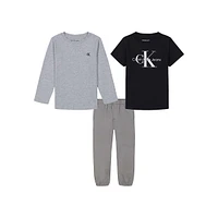 Little Boy's 2 T-Shirts & Poplin Joggers 3-Piece Set