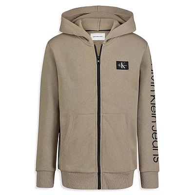 Boy's Logo-Sleeve Front-Zip Hoodie