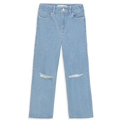 Girl's Cirrus High-Waist Wide-Leg Distressed Jeans