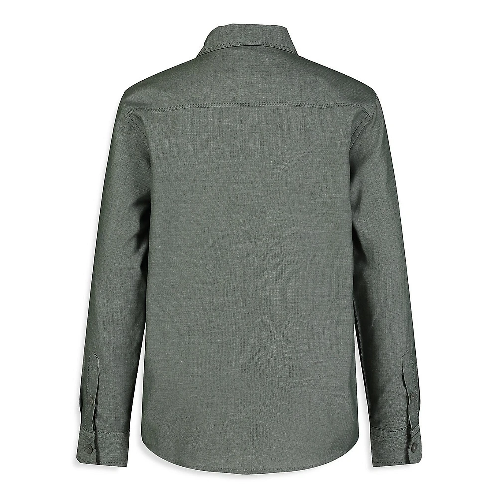 Boy's Solid Herringbone Long-Sleeve Shirt