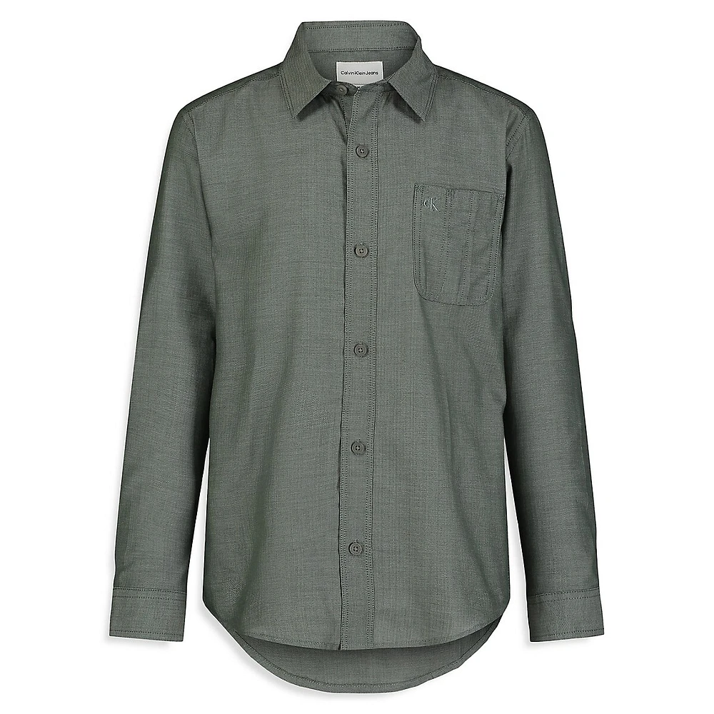 Boy's Solid Herringbone Long-Sleeve Shirt