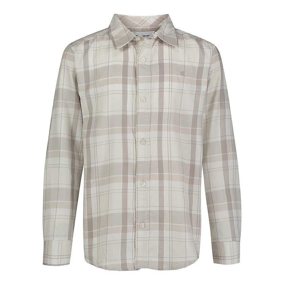 Boy's Neutral Plaid Shirt