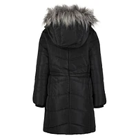 Girl's Aerial Faux Fur-Trim Hooded Long Puffer Coat