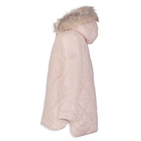 Girl's Aerial Faux Fur Trim-Hooded Quilted Jacket