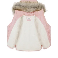 Girl's Aerial Faux Fur Trim-Hooded Quilted Jacket