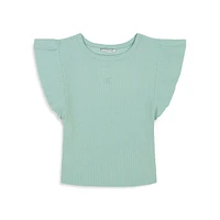 Girl's Flutter-Sleeve Ribbed Top