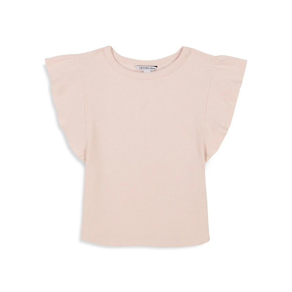 Girl's Flutter-Sleeve Ribbed Top