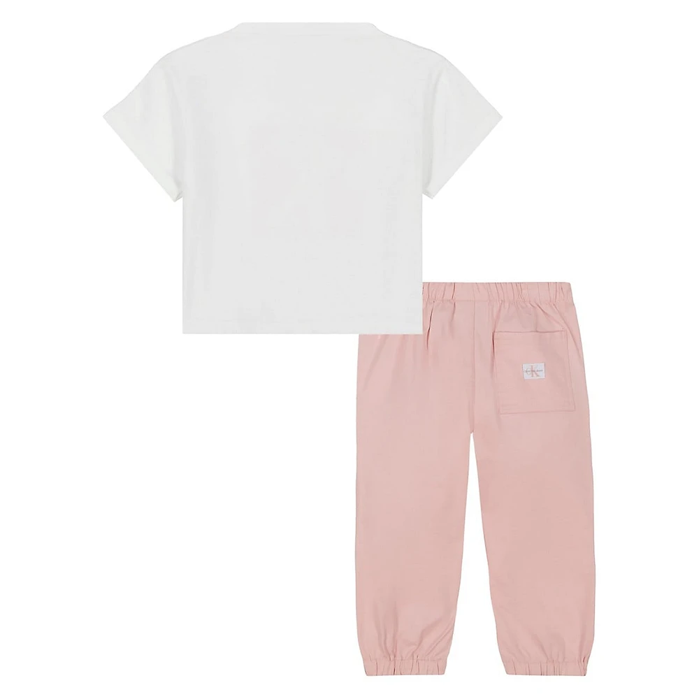 Ensemble 2 pièces pour petite fille avec t-shirt boxy à logo et pantalon ample en sergé extensible