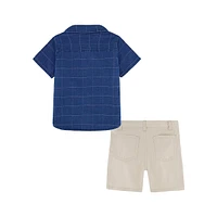 Little Boy's 2-Piece Short-Sleeve Striped Oxford Shirt & Twill Shorts Set