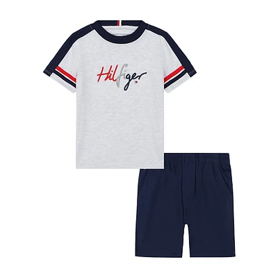 Little Boy's 2-Piece Signature Crewneck T-Shirt & Twill Shorts Set