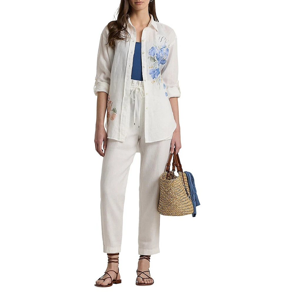 Chemise surdimensionnée à fleurs et pattes roulées