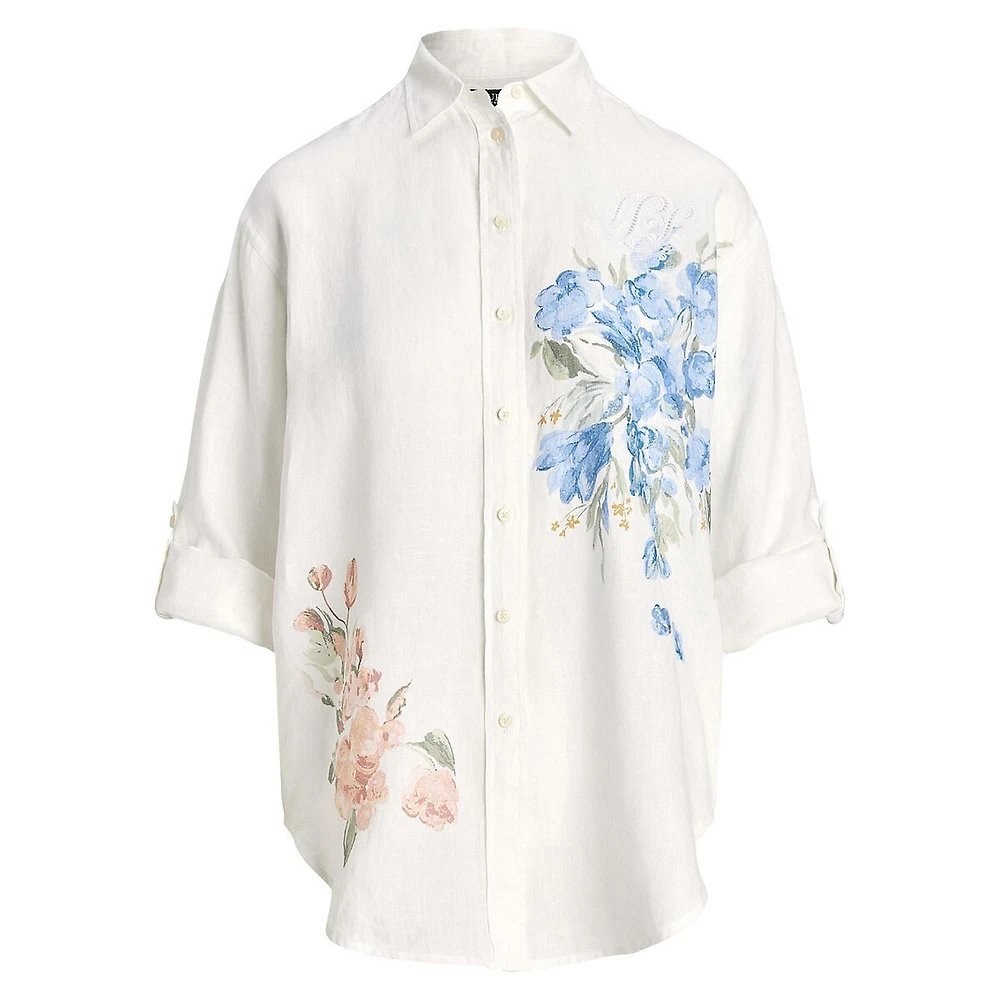 Chemise surdimensionnée à fleurs et pattes roulées