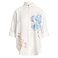 Oversized Floral Roll-Tab Shirt