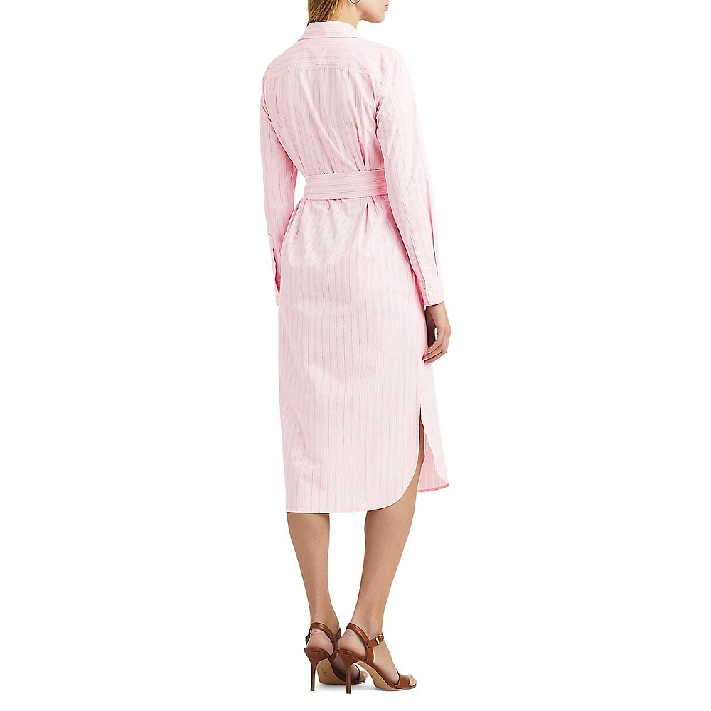 Striped Broadcloth Belted Shirtdress