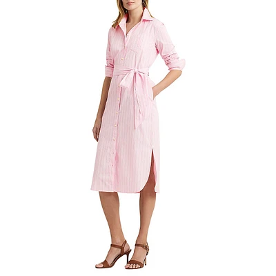 Striped Broadcloth Belted Shirtdress