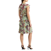 Floral Crinkle Georgette Ruffled Dress