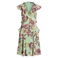 Floral Crinkle Georgette Ruffled Dress