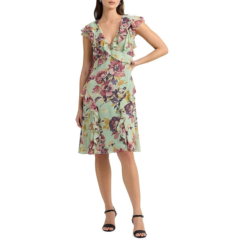 Floral Crinkle Georgette Ruffled Dress