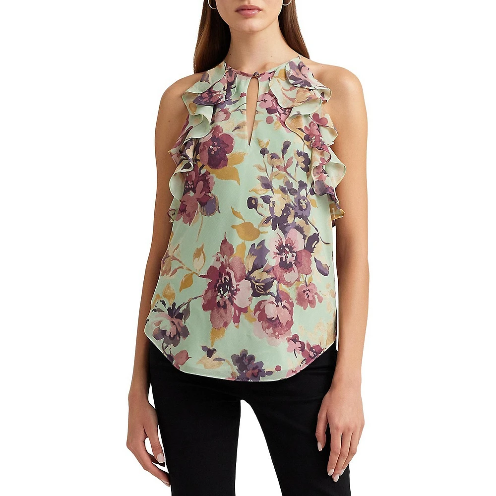 Floral Georgette Ruffled Halter Blouse