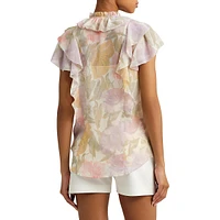 Floral Ruffle Tie-Neck Blouse