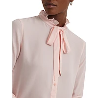 Ruffled Tie-Neck Tuxedo Shirt