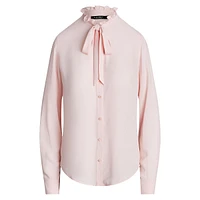 Ruffled Tie-Neck Tuxedo Shirt