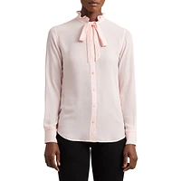 Ruffled Tie-Neck Tuxedo Shirt