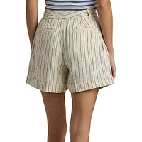 Striped High-Rise Pleated Shorts