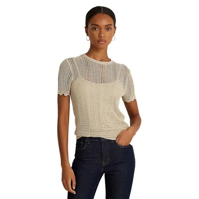 Short-Sleeve Pointelle Sweater